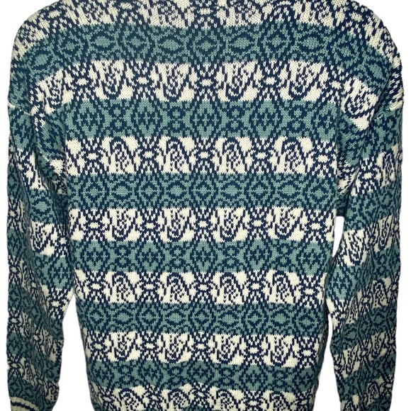 Vintage Concrete Men’s Knit Winter Sweater XL 20 Teal Blue White Geometrical. - Picture 6 of 10